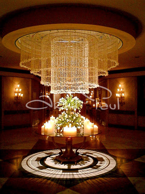 Round Table Chandelier over the Centrepiece
